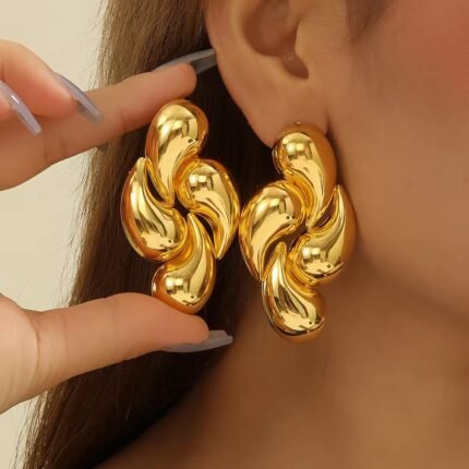 Golden Swirl Statement Earrings