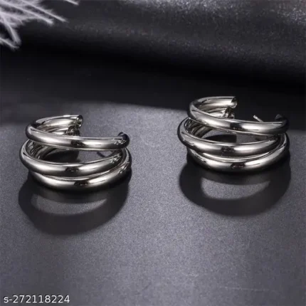 Triple Arc Silver Hoops