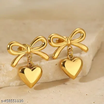 Gilded Charm Bow-Heart Earrings