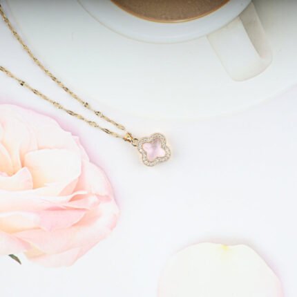 Rose Quartz Clover Charm Necklace
